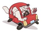  2021 albus_(salkitten) anthro biped blep canid canine car driving fur hi_res mammal pawpads paws salkitten simple_background solo tongue tongue_out vehicle white_background white_body white_fur 