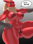  anthro big_breasts big_butt blaziken breasts butt curvy_figure darkened_genitalia darkened_pussy dialogue english_text female genitals hand_on_hip hi_res huge_breasts nintendo nipples nude pok&eacute;mon pok&eacute;mon_(species) pussy red_body solo text thick_thighs thugji3 video_games voluptuous wide_hips 