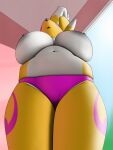  3d_(artwork) anthro bandai_namco big_breasts breasts clothed clothing creatiffy digimon digimon_(species) digital_media_(artwork) female hi_res huge_breasts low-angle_view nipples panties renamon slightly_chubby solo stretching topless under_boob underwear 