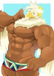  &lt;3 abs accipitrid accipitriform anthro avian bird blonde_hair clothing eagle fishnet hair hi_res male muscular muscular_anthro muscular_male pecs solo speedo swimwear thunderbird_(tas) tokyo_afterschool_summoners u5rilla_ktzk video_games 