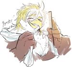  accipitrid accipitriform anthro avian beak bird blonde_hair blush bust_portrait comb eagle fuyoudo624 hair male portrait smile solo thunderbird_(tas) tokyo_afterschool_summoners towel video_games wet 