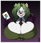  2019 absurd_res alpha_channel anthro batman_(series) big_breasts border breasts canid canine canis clothing dc_comics domestic_dog eyewear female glasses green_eyes green_hair hair hi_res huge_breasts looking_at_viewer mammal solo superia superix the_joker transparent_border 