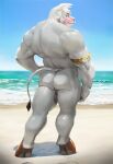  2021 anthro armband asterion_(minotaur_hotel) back_muscles backsack balls beach biceps bovid bovine butt european_mythology facial_piercing fur genitals gigasaddle greek_mythology hand_on_hip hooves horn looking_back male mammal minotaur minotaur_hotel muscular muscular_anthro muscular_male mythology nose_piercing nude outside perineum piercing pinup pose quads rear_view sand seaside septum_piercing shoreline sky smile solo standing tail_tuft triceps tuft water white_body white_fur 
