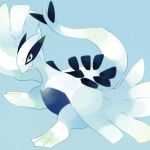  1:1 2020 avian biped blue_background blue_body blue_eyes digital_media_(artwork) fangs feral flying hi_res legendary_pok&eacute;mon looking_at_viewer lugia nintendo pok&eacute;mon pok&eacute;mon_(species) simple_background solo spade_tail spikes video_games white_body winged_arms wings zoroa553 