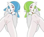  alpha_channel blue_hair blush bottomwear butt clothed clothing clothing_lift duo female gardevoir genitals green_hair hair happy_harvey hi_res humanoid looking_at_viewer looking_down nintendo phone_drawing pok&eacute;mon pok&eacute;mon_(species) pussy red_eyes shiny_pok&eacute;mon simple_background skirt skirt_lift transparent_background upskirt video_games white_body 