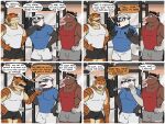  anthro badger bottomwear clothing clyde_(nanoff) clydesdale comic coming_out dialogue draft_horse english_text equid equine european_badger felid group gym hi_res horse male mammal meles miles_(nanoff) muscular muscular_male mustelid musteline nanoff pantherine shirt shorts squat_rack tank_top teo_(nanoff) text tiger topwear workout_clothing 