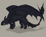  albinovibess black_body black_claws black_scales claws dragon dreamworks feral green_sclera grey_background hi_res how_to_train_your_dragon male night_fury scales scalie simple_background solo spikes toothless western_dragon 