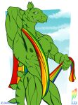  anthro dinosaur extreme_dinosaurs flag green_body green_eyes green_skin hi_res invalid_tag iudicium86 lgbt_pride male muscular muscular_anthro muscular_male nipples ornithischian pride_colors rainbow rainbow_flag rainbow_pride_flag rainbow_symbol reptile scalie six-stripe_rainbow_pride_colors smile solo stegosaurian stegosaurus stegz thyreophoran 