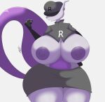  absurd_res anthro areola big_breasts bottomwear breasts clothing eyes_covered female hi_res huge_breasts itisjoidok legendary_pok&eacute;mon mewtwo multicolored_body nintendo nipples pok&eacute;mon pok&eacute;mon_(species) psy_(angelthecatgirl) purple_body simple_background skirt solo team_rocket thick_thighs two_tone_body video_games white_background 