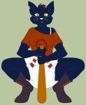  anthro baseball_bat bat_(object) blue_body blue_fur carnival-tricks clothed clothing crouching diaper domestic_cat exposed_diaper felid feline felis female footwear fur hi_res mae_borowski mammal night_in_the_woods no_pants red_eyes shirt shoes solo topwear video_games whiskers yellow_sclera 