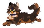  16:10 beak brown_body brown_fur collar collar_tag domestic_cat felid feline felis feral forehead_gem fur furby_(species) green_eyes hi_res hybrid leg_markings long_fur mammal markings open_mouth pawpads socks_(marking) solo ursiday widescreen 