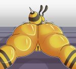  2021 antennae_(anatomy) anthro arthropod balls bee big_butt butt chubby_female fan_character female genitals glistening glistening_body glistening_skin hi_res hymenopteran insect kacia lying nude nude_female overweight pussy slightly_chubby solo spread_legs spreading stinger thick_thighs turismoturbo wide_hips yellow_body yellow_skin 