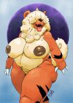  anthro areola big_breasts breasts female hair_over_eyes hi_res hisuian_growlithe huge_breasts inverted_nipples nintendo nipples pok&eacute;mon pok&eacute;mon_(species) pokemon_legends_arceus regional_form_(pok&eacute;mon) solo thick_thighs tongue tongue_out video_games zwitterkitsune 