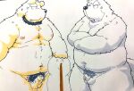  2021 angry anthro balls beard belly black_nose blood bodily_fluids canid canine canis domestic_dog erection facial_hair flaccid genitals group hi_res kemono male mammal moobs nipples nosebleed overweight overweight_male penis pubes suishou0602 ursid 