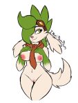  anthro breasts eyewear female fur genitals goggles grace_mustang green_eyes green_hair hair hand_on_breast hi_res ikaribunbun legendary_pok&eacute;mon long_ears nintendo nipples nude pink_nose pok&eacute;mon pok&eacute;mon_(species) pussy scarf shaymin sky_forme_shaymin smile solo video_games white_body white_fur 