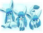  2019 all_fours ambiguous_gender blue_background blue_pawpads cute_fangs dipstick_tail ears_up eeveelution fluffy_ears glaceon happy leg_markings looking_at_viewer markings multicolored_tail multiple_poses nintendo pawpads plattyneko pok&eacute;mon pok&eacute;mon_(species) pose simple_background socks_(marking) tongue video_games 