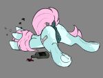  2021 4:3 alcohol anus beverage bottle butt cutie_mark drunk equid equine female feral genitals grey_background hair hasbro hi_res hooves horse itsspoopsb mammal my_little_pony pink_hair pony pussy raised_tail scoops simple_background sleeping solo spilled_alcohol spilled_liquid substance_intoxication wine 