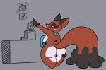  2019 anthro big_breasts big_butt big_ears breasts butt canid canine condom digital_media_(artwork) fangs female fluffy fluffy_tail fur genitals grey_background iamaneagle_(artist) mammal multicolored_body multicolored_fur nickit nintendo nude open_mouth outline pok&eacute;mon pok&eacute;mon_(species) presenting pussy scarf sexual_barrier_device simple_background sketch solo two_tone_body two_tone_fur video_games white_outline wide_hips 