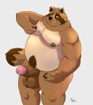  2021 anthro balls belly black_nose booki_(character) brown_body brown_fur canid canine erection fur genitals hi_res humanoid_genitalia humanoid_hands humanoid_penis male mammal moobs nipples overweight overweight_male penis raccoon_dog sato_afroleone simple_background solo tanuki 