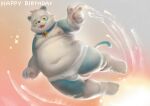  2021 absurd_res anthro belly black_nose blue_body blue_fur bulge cai1448331577 clothing domestic_cat felid feline felis fur hi_res kemono male mammal navel overweight overweight_male solo text underwear white_body white_fur yellow_eyes 