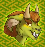  2021 digital_media_(artwork) female goblin green_body green_skin grumpy_griffin_creations hair hi_res horn humanoid looking_at_viewer not_furry open_mouth simple_background smile solo 