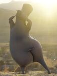  3:4 3d_(artwork) anthro big_butt blender_(software) butt common_hippopotamus digital_media_(artwork) dreamworks eyes_closed female gloria_the_hippopotamus hands_behind_head hi_res hippopotamid light madagascar_(disambiguation) madagascar_(series) mammal mountain ocsda outside pose solo sun sunlight wide_hips 