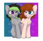  2019 absurd_res alpha_channel blush cutie_mark duo elli_(livinthelife0friley) equid equine female feral fur green_eyes grey_body grey_fur hasbro hi_res honey_comb_(oc) horse itsspoopsb mammal my_little_pony one_eye_closed open_mouth pink_eyes pony simple_background smile tongue tongue_out 