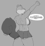  5_fingers anthro athletic athletic_female big_breasts big_butt breasts buckteeth butt clothed clothing dialogue english_text female fingers fur grey_background half-closed_eyes hi_res mammal monochrome muscular narrowed_eyes nickelodeon open_mouth peculiart rear_view rodent sandy_cheeks sciurid simple_background solo spongebob_squarepants standing stretching teeth text thick_thighs tree_squirrel wide_hips 