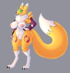  2019 anthro areola bandai_namco big_areola big_breasts big_tail breasts bubble canid canine chest_tuft clothed clothing countershading digimon digimon_(species) digital_media_(artwork) dipstick_ears dipstick_tail female fluffy fluffy_tail fox fur gloves grey_background handwear hi_res hypnosis iamaneagle_(artist) leg_markings mammal markings mind_control multicolored_body multicolored_ears multicolored_fur multicolored_tail navel nipples nude open_mouth renamon ringed_eyes simple_background socks_(marking) solo tuft two_tone_body two_tone_fur white_body white_countershading wide_hips 