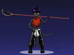  abs absurd_res black_clothing clothing domestic_cat felid feline felis fur glance grey_body grey_fur hair hi_res humanoid male mammal melee_weapon polearm purple_hair red_clothing shaded shaman_king smile solo spear weapon weapon_on_shoulder whiskers yellow_eyes yopo9810 