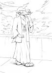  2020 anthro anthrofied asian_clothing bottomwear byondrage cellphone clothing comic east_asian_clothing facial_hair hakama haori hi_res horn japanese_clothing kemono male monochrome mustache nintendo phone phone_call pok&eacute;mon pok&eacute;mon_(species) samurott sketch smartphone solo story story_at_source story_in_description video_games 