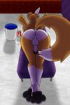  2:3 anthro anus balls bandai_namco beverage black_anus black_pawpads butt canid canine digimon digimon_(species) ear_expansion ear_piercing expansion food fox fur genitals hi_res male mammal mike_santos pawpads paws penis piercing popcorn renamon soda solo white_balls white_body white_fur white_penis yellow_body yellow_fur 