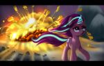  2021 absurd_res black_bars cutie_mark darksly-z digital_media_(artwork) equid equine explosion eyelashes female feral friendship_is_magic hasbro hi_res horn letterbox mammal my_little_pony outside solo starlight_glimmer_(mlp) unicorn 