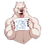  1:1 2021 albus_(salkitten) alpha_channel anthro canid canine drawing fur hair hair_over_eyes holding_object male mammal muscular navel open_mouth overweight salkitten solo tongue white_body white_fur 