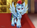  2021 armor darksly-z digital_media_(artwork) equid equine eyebrows eyelashes feathered_wings feathers feral friendship_is_magic fur grin hasbro headgear helmet hi_res mammal my_little_pony pegasus rainbow_dash_(mlp) smile solo wings 