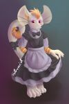  2:3 absurd_res anthro arzaid blonde_hair blush chuki clothed clothing crossdressing eyebrows fur hair hi_res maid_uniform male mammal mouse murid murine rodent solo uniform whiskers 