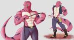  abs anthro boots bottomwear clothed clothing daikuhiroshiama footwear green_tongue hi_res male masters_of_the_universe mattel muscular muscular_anthro muscular_male netflix pants pecs pink_body reptile scalie she-ra_and_the_princesses_of_power snake solo tongue tongue_out topless tung_lashor 