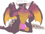  4:3 anthro bulge capcom clothed clothing daikuhiroshiama dragon elder_dragon grey_body hi_res horn kneeling male monster_hunter muscular muscular_anthro muscular_male nergigante nipples pecs pink_clothing pink_thong pink_underwear scalie solo spiked_tail spikes spikes_(anatomy) thong topless underwear video_games wings 