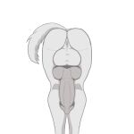  1:1 animal_genitalia animal_penis anthro anus balls bent_over big_balls big_penis butt canine_penis faceless_character faceless_intersex genitals hellowen herm hi_res intersex penis penis_backwards pussy simple_background solo standing unknown_species white_background 