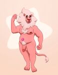  barazoku body_hair cartoon_network chest_hair felid fusion genitals hi_res lion lion_(steven_universe) looking_at_viewer male mammal muscular muscular_male nipples olivepup_00 pantherine penis pubes solo steven_quartz_universe steven_universe 