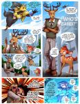  absurd_res amputee anthro bambi bambi_(film) bandai_namco beastars bodily_fluids canid canine canis cervid cervine comic crying dialogue digimon digimon_(species) disability disney english_text female feral fox group hi_res hug hybrid legoshi_(beastars) louis_(beastars) male mammal nauyaco prosthetic prosthetic_leg prosthetic_limb red_deer renamon sakuyamon tears text wolf 