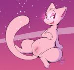  2021 anthro bedroom_eyes bodily_fluids felid female feral full-length_portrait fur genital_fluids genitals hi_res legendary_pok&eacute;mon looking_at_viewer mammal maynara mew narrowed_eyes nintendo open_mouth open_smile pink_body pink_fur pok&eacute;mon pok&eacute;mon_(species) portrait pussy pussy_juice seductive smile solo sparkles spread_legs spreading video_games 