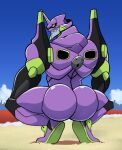  2021 big_butt broly_culo butt butt_focus crouching cybernetics cyborg elfein eva_unit_01 evangelion_(cyborg) glistening glistening_butt hi_res horn machine male mecha meme metal metallic_body neon_genesis_evangelion not_furry parody purple_body purple_butt robot solo spread_legs spreading yellow_eyes 