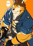  anthro barrel_(live-a-hero) blush canid canine canis clothing dingding_(artist) fingerless_gloves flaccid genitals gloves handwear hi_res live-a-hero male mammal muscular muscular_anthro muscular_male penis solo superhero torn_clothing video_games wolf 