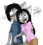  &lt;3 2018 anthro big_breasts black_hair blush breasts brother brother_and_sister clothing digital_media_(artwork) domestic_cat dress_shirt duo eyelashes eyewear felid feline felis female fingers fur glasses grey_body grey_fur hair japanese_text long_hair male mammal sandwich-anomaly shirt sibling simple_background simple_eyes sister smile sunglasses teeth text tongue topwear van_(sandwich-anomaly) vanessa_(sandwich-anomaly) whiskers white_background 