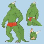  1:1 2021 abs anthro back_muscles big_muscles blue_background bottomwear claws clothed clothing digitigrade disembodied_hand dragon eyes_closed furgonomics green_body hi_res horn hotpants jrjresq light_body light_skin male muscular muscular_anthro muscular_male obliques pecs petting quads scalie shorts simple_background smile solo standing tail_clothing topless 