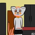  1:1 absurd_res ambiguous_gender anthro clothing collar collar_with_bell domestic_cat felid feline felis fur hair hi_res katerkojote mammal orange_collar orange_eyes orange_hair pink_tentacles simple_background solo tentacles underwear white_body white_fur 