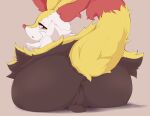  2020 anthro anus black_body black_fur braixen butt canid canine digital_media_(artwork) female fur genitals grey_background hatsumiilkshake hi_res inner_ear_fluff looking_at_viewer mammal nintendo open_mouth orange_eyes pok&eacute;mon pok&eacute;mon_(species) pussy rear_view simple_background sitting solo tuft video_games yellow_body yellow_fur 