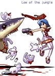 bunny gun highres matsuda_(mazda) original pleinair same-san shark stuffed_animal stuffed_shark stuffed_toy thighhighs usagi-san weapon 