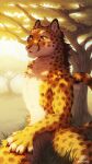  9:16 anthro cheetah claws day detailed_background felid feline fur hi_res kesh_(pojodan) male mammal neotheta orange_body orange_eyes orange_fur outside sky solo spots spotted_body spotted_fur white_body white_fur 